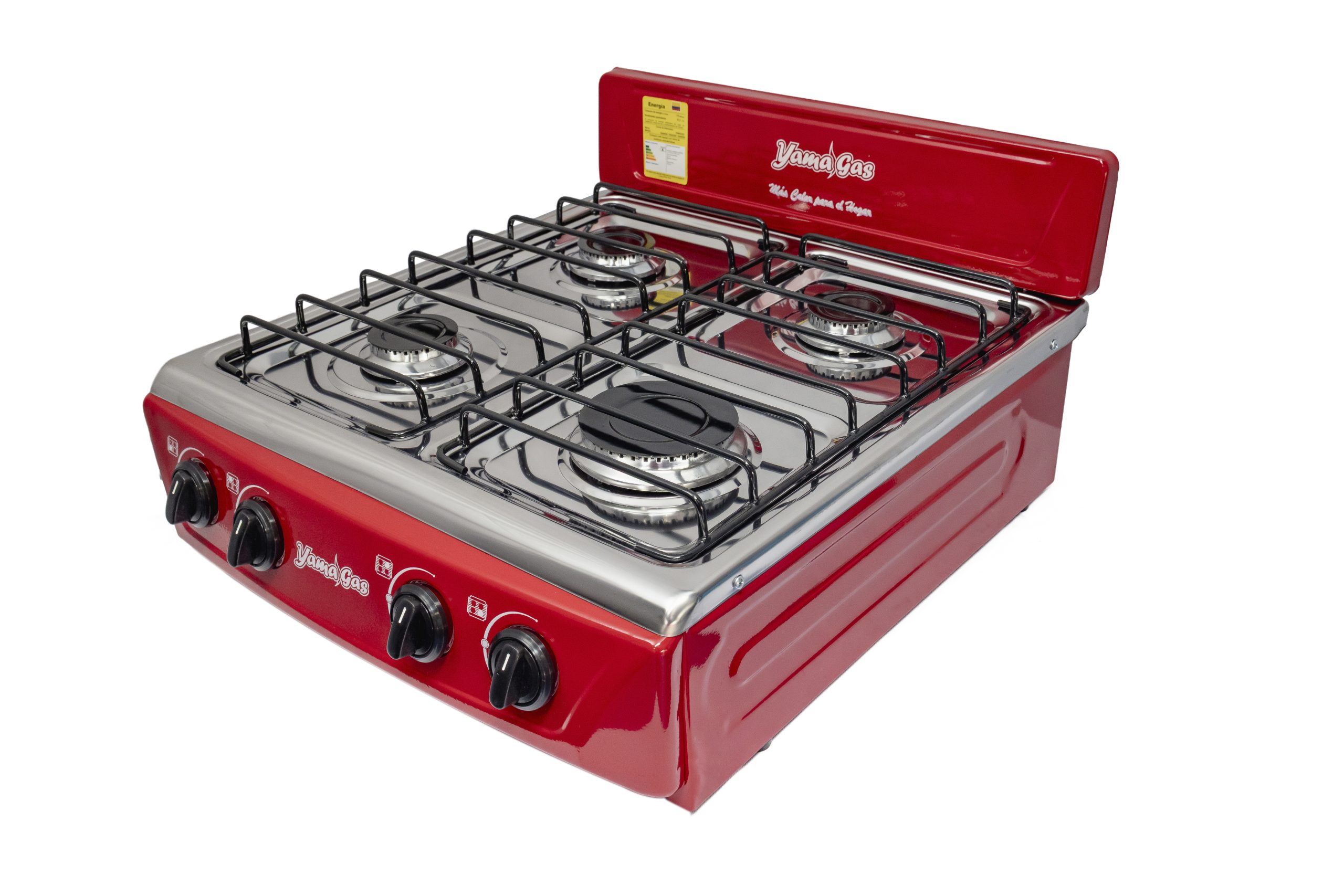 Cocina sobremesa de lujo 4 puestos - Frente curvo con quemador rápido – Rojo